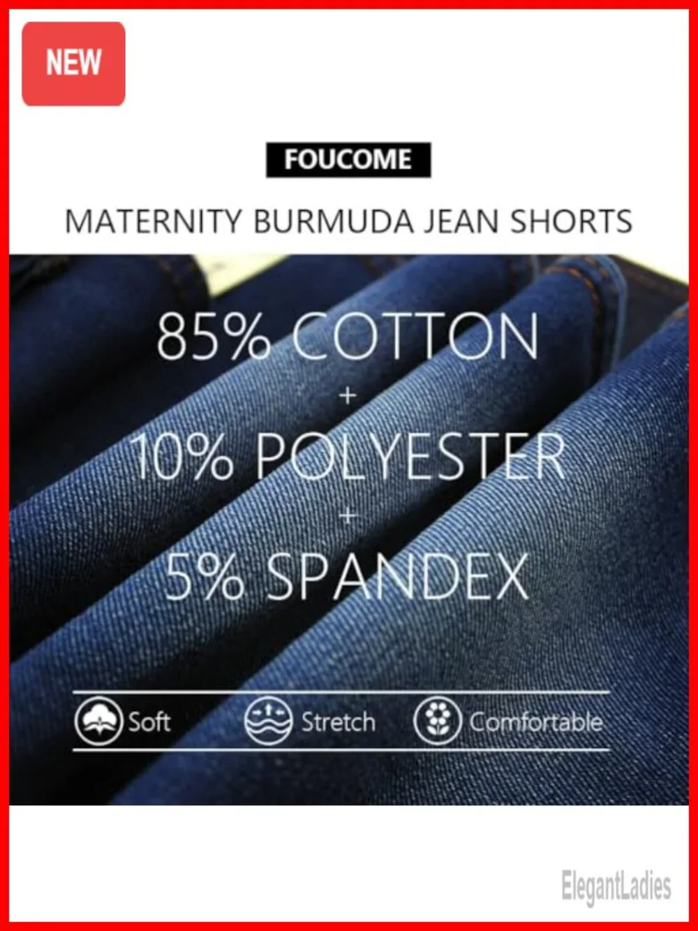 Maternity Bermuda Jean Shorts Over Belly High Stretch 5 Pocket